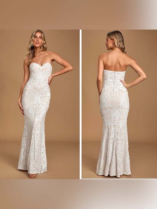 Lulus Dresses & Skirts - Strapless Ivory Lace Mermaid Evening Dress